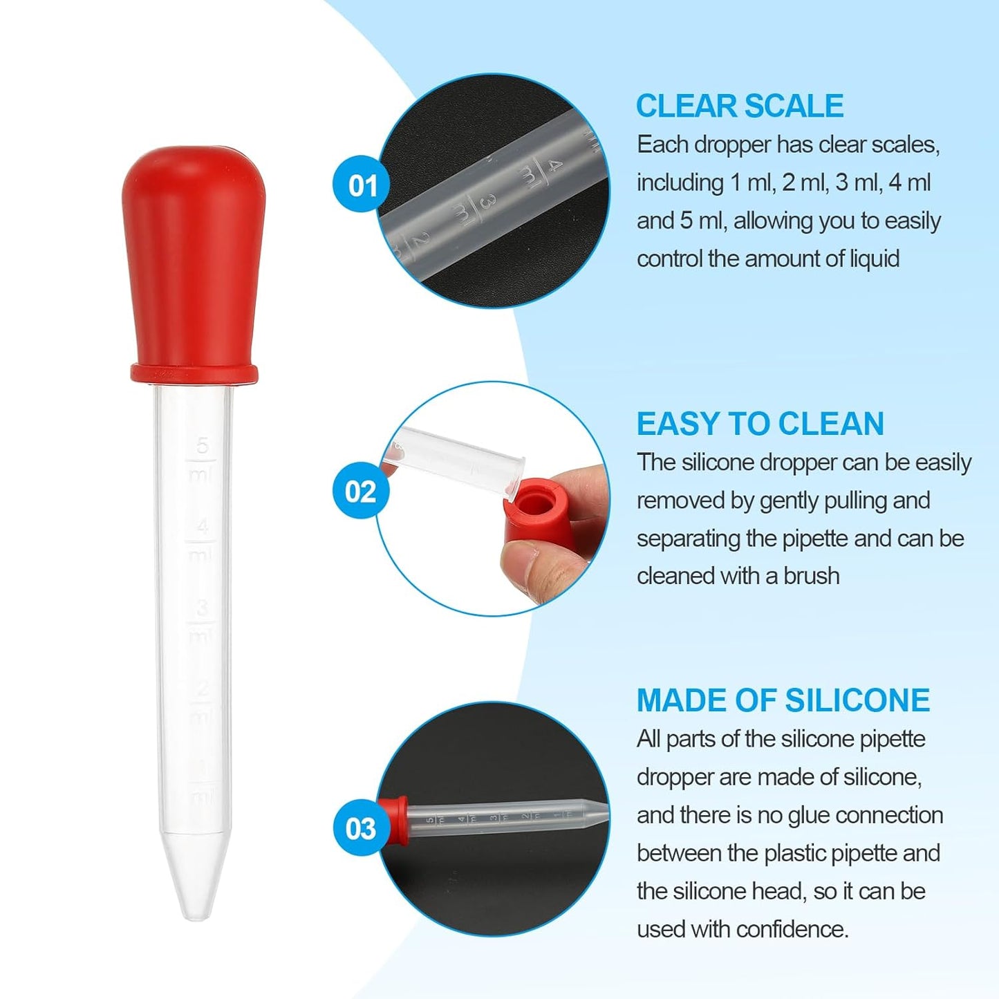 PATIKIL 20 Pack Liquid Pipettes Droppers, 5ml Silicone Liquid Dropper with A Clean Brush for Water Milk Candy Kitchen Gelatin Oil Crafts(10 Colors)