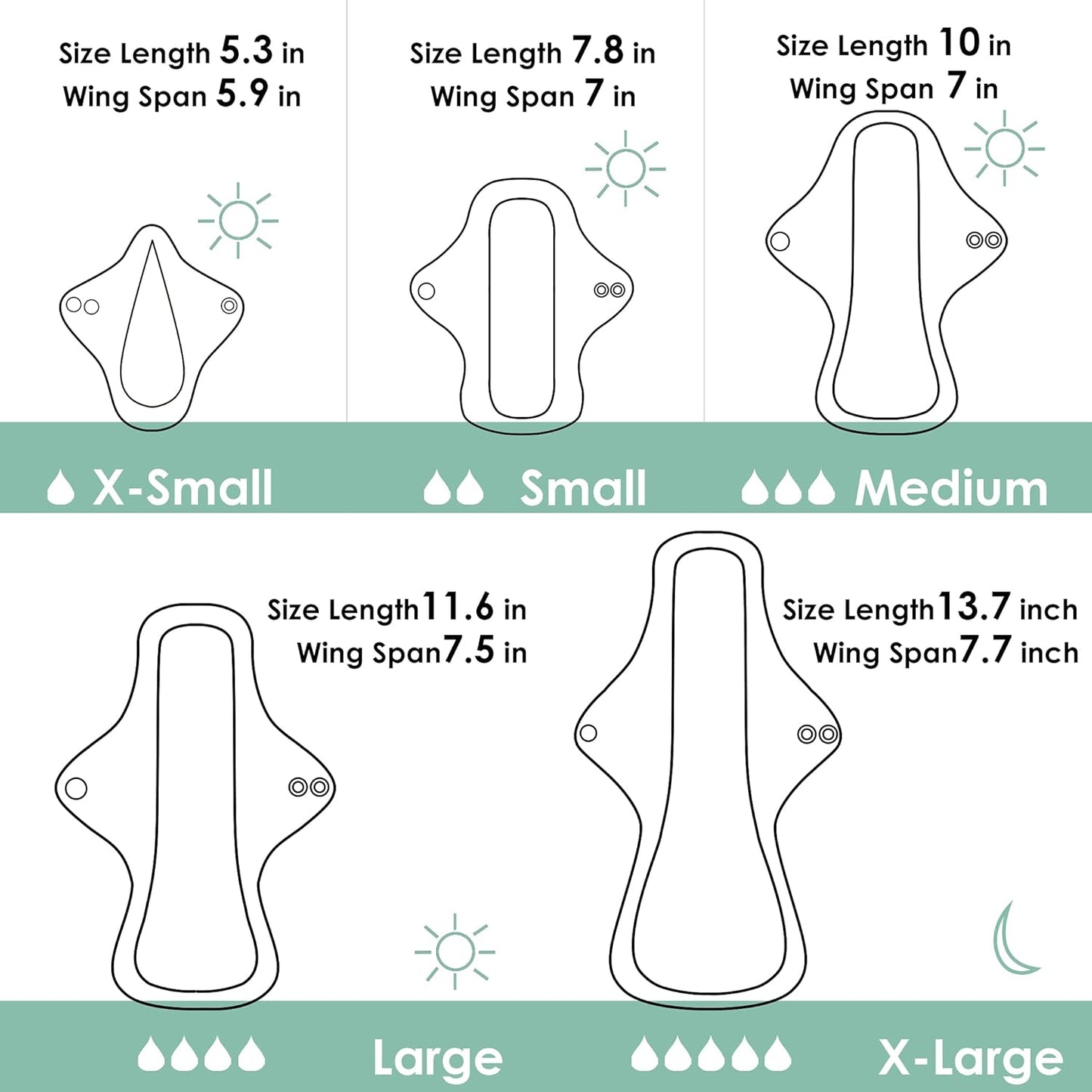 wegreeco 6 Pcs Reusable Menstrual Pads, Ultra Absorbent Cloth Pads for Heavy Flow, Sanitary for Teens, Women, Nonslip Panty Liners + Bag (Aqua, Burgundy, Coffee, S)