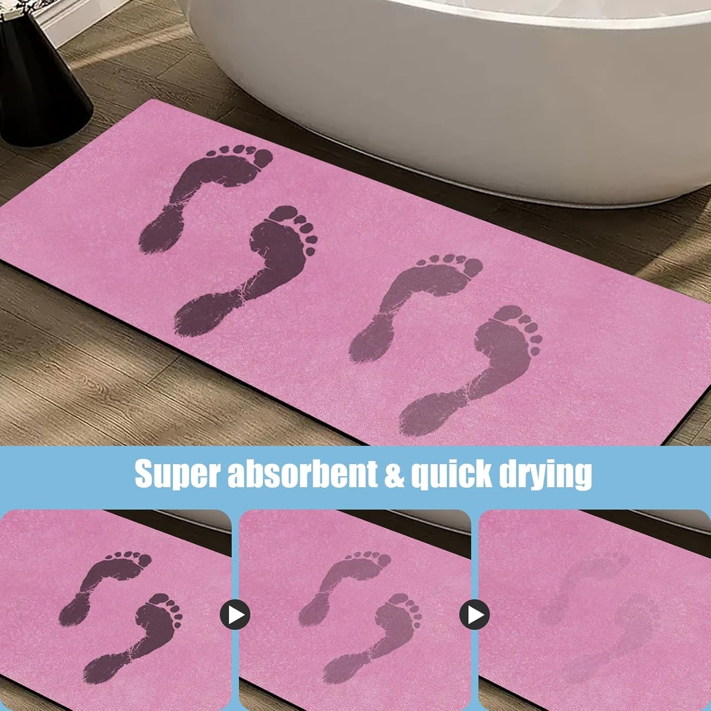 Diatomaceous Earth Bath mat Bathroom Rugs Super Absorbent Quick Dry Non Slip Bath Mat Thin Bathroom Floor Mats Fit Under Door-Shower Rug for in Front of Bathtub Shower, Pink, 23.6"x47.2"
