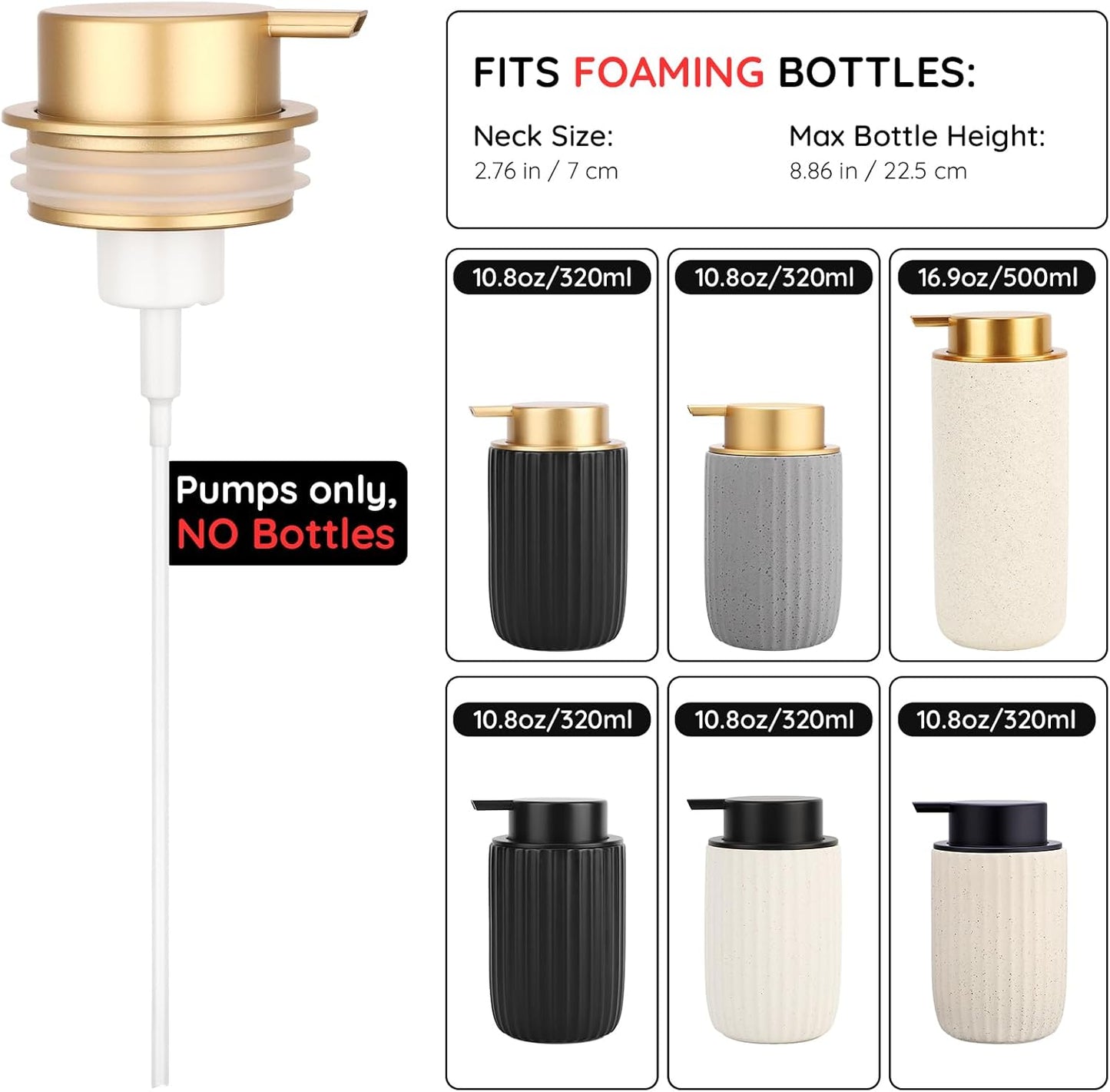 Segbeauty 2pcs Gold Foam Soap Dispenser Pump Head Lid, Foaming Hand Soap Dispenser Pump Replacement for Bathroom Ceramic Shampoo Bottle, Pumps for Kitchen Dish Wash Bottles, Hand Wash Lid Replacement