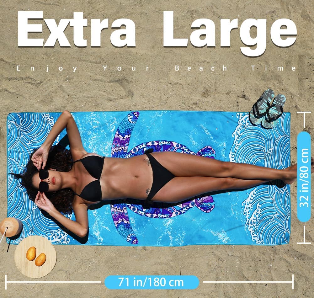 Microfiber Thin Lightweight Beach Towel Sand Free Quick Dry Absorbent Compact Towels for Swimming Pool Camping Beach Accessories Large Easy Pack Travel Things for Vacation Essentials Adult Gift