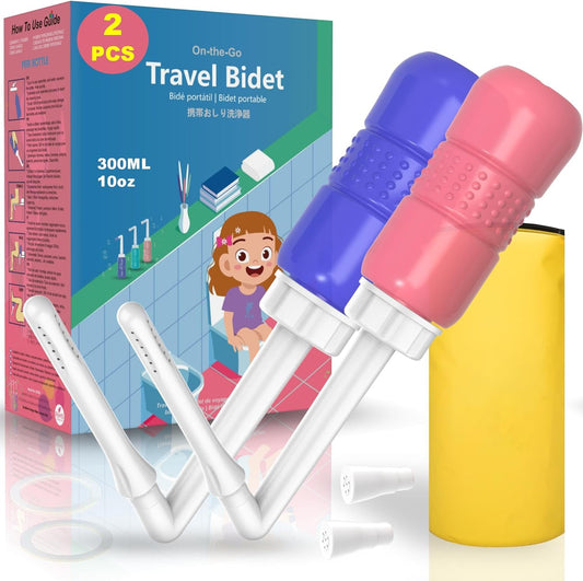 2pcs-Pack Peri Bottle 2IN1 Vaginal Douche- Postpartum and Perineal Care -Portable Hand Held 300ml Travel Bidet Sprayer for Women or Men -Handheld Jet Spray Bottle for Toilet-Portable Bidet-Blue+Pink