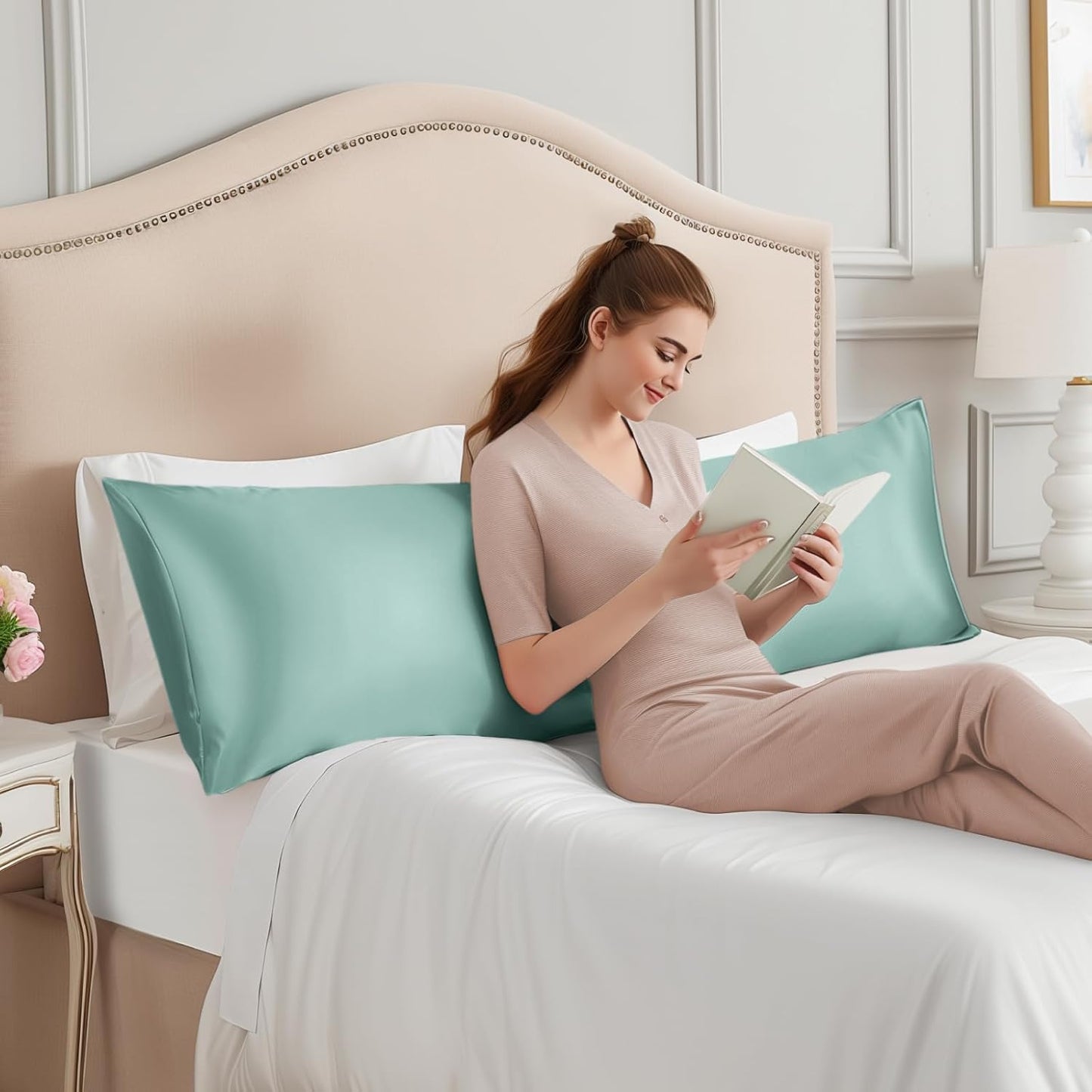 INFIIXSO Body Pillow Cover with Zipper, Luxury Mulberry Silk Body Pillow Case 20x54 Inches, Ultra Smooth and Soft Cooling Long Pillowcase, Gift for Women, Men(ICY Morn)