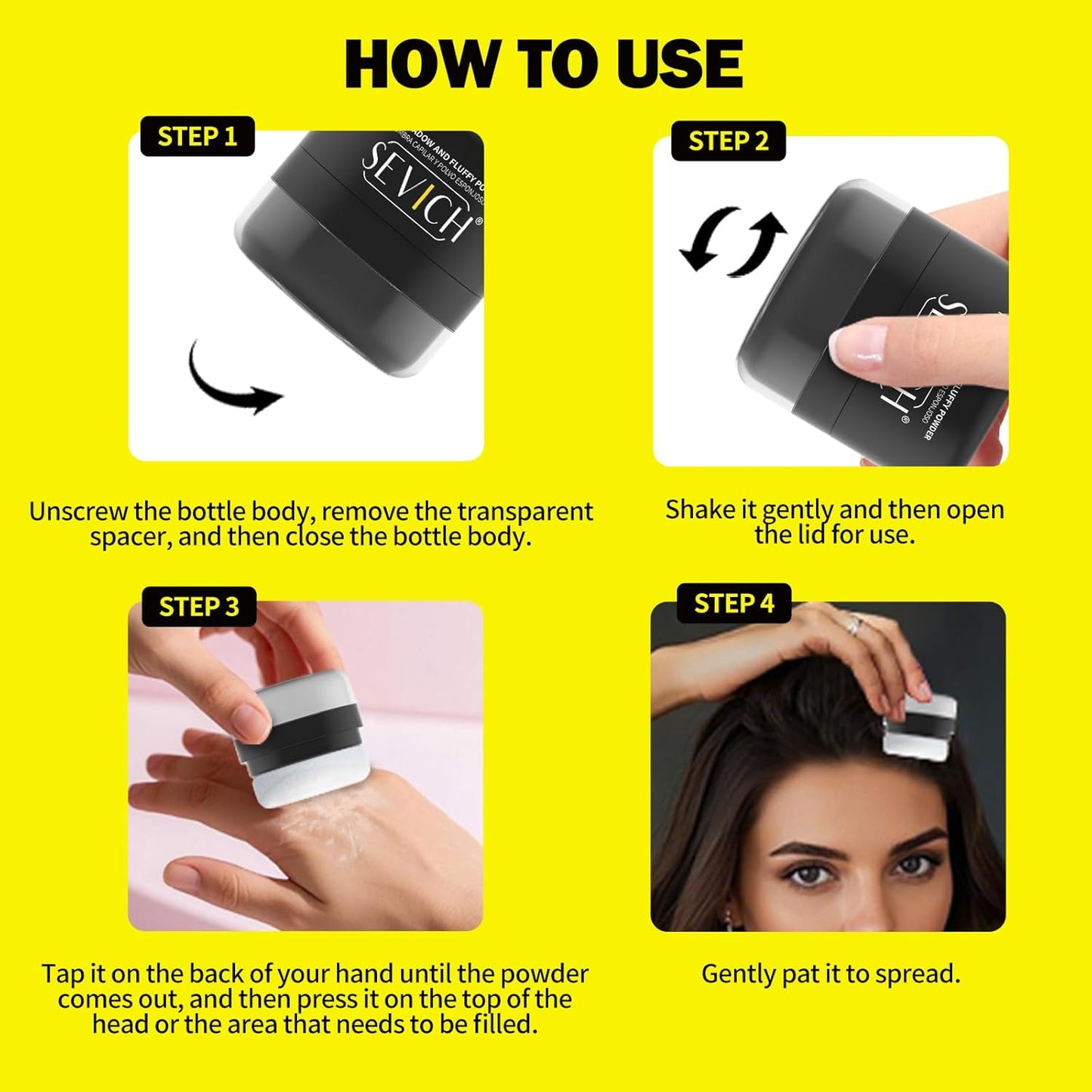 SEVICH 2-in-1 Hairline Powder & Volumizing Powder for Gray Coverage & Fluffy Roots – Oil-Absorbing, Natural-Looking, Travel-Friendly with Mirror – Black