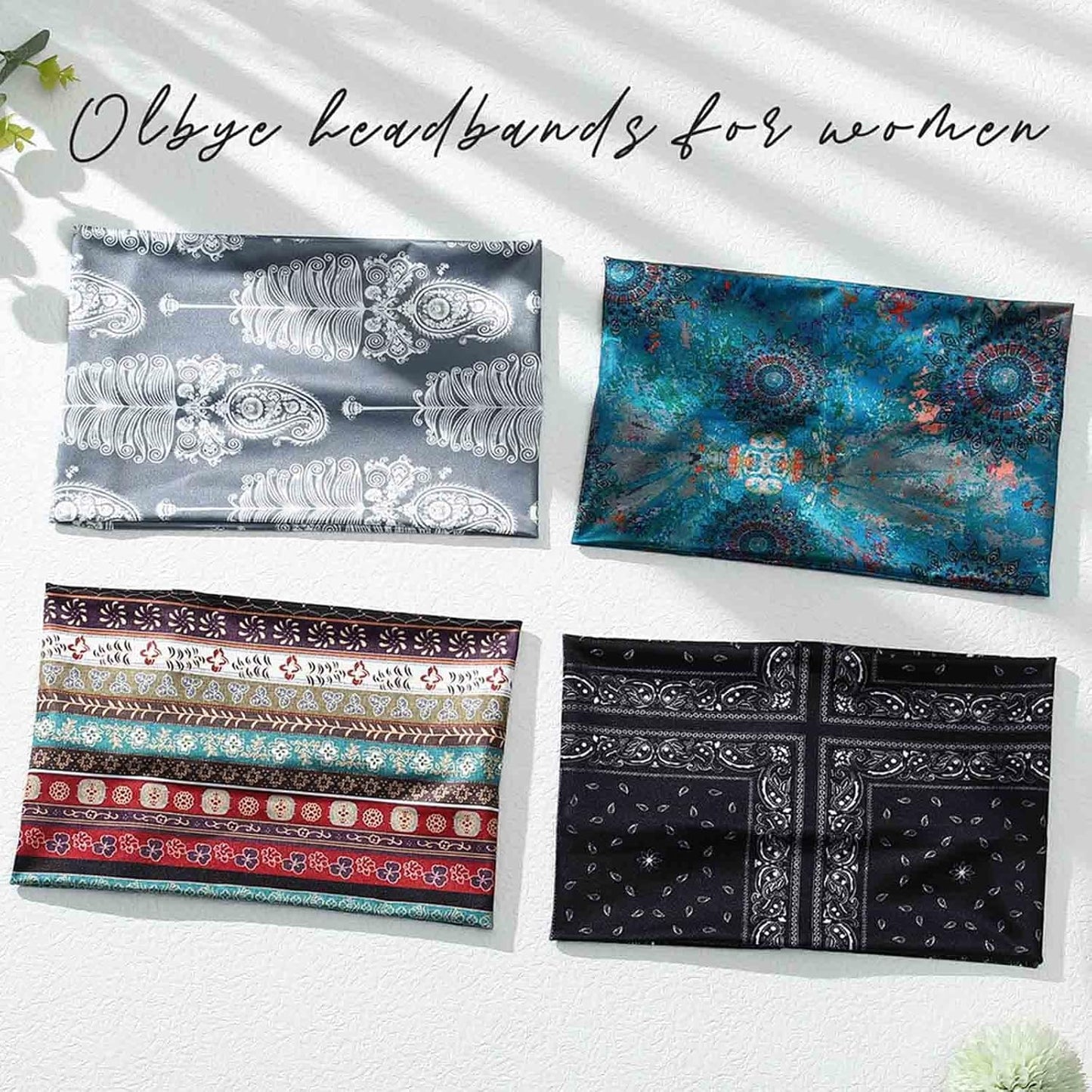 Olbye Wide Headbands, Boho Headbands for Women, Workout Yoga Hair Scarfs Running Sweatband, Hair Accessories for Women Girls (E- Stylish, Pack of 4)