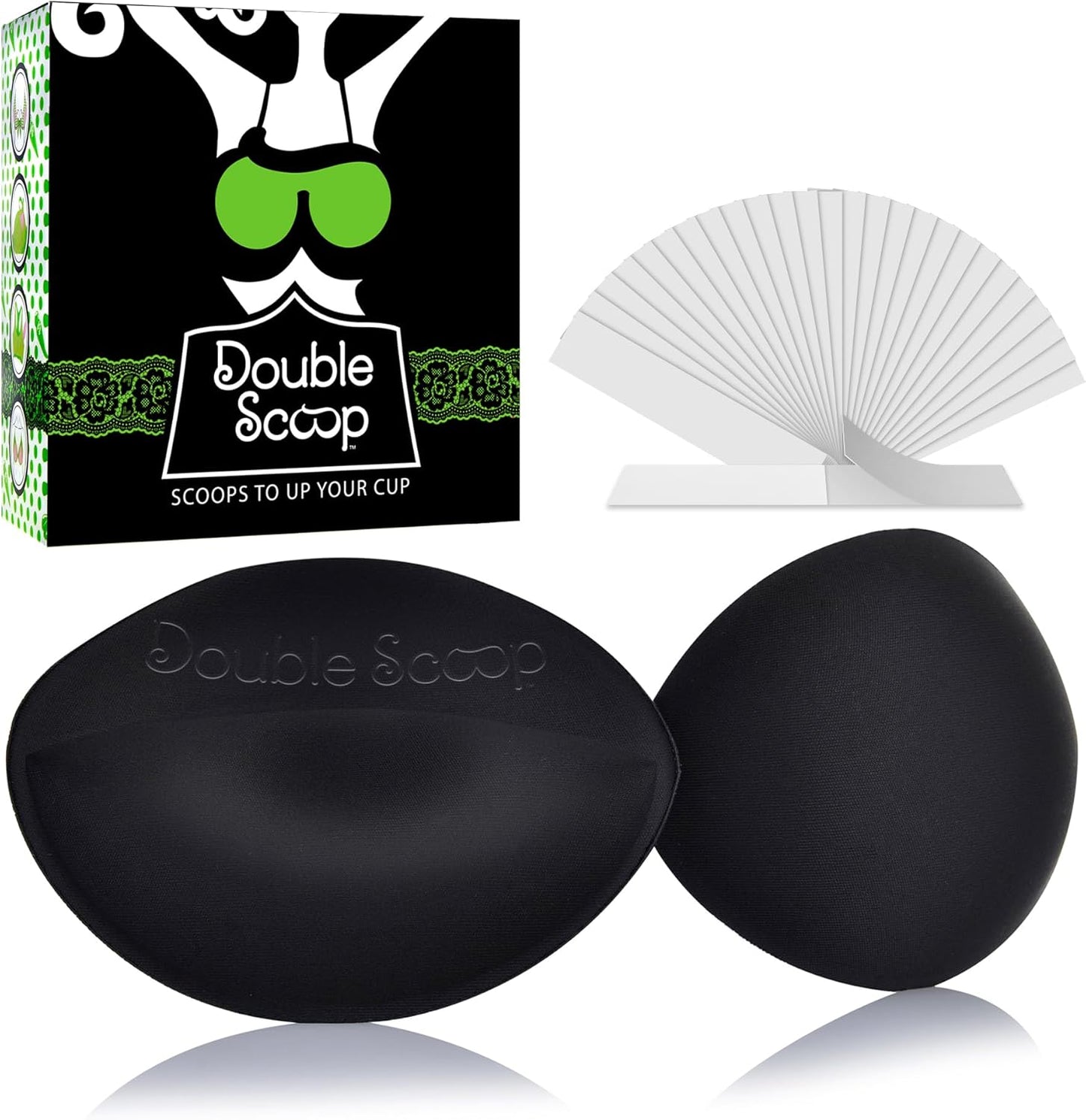 Double Scoop® Push Up Inserts w/Bonus Tape Sticky Strips, Instant Breast Implants, Replacement Bra Pads
