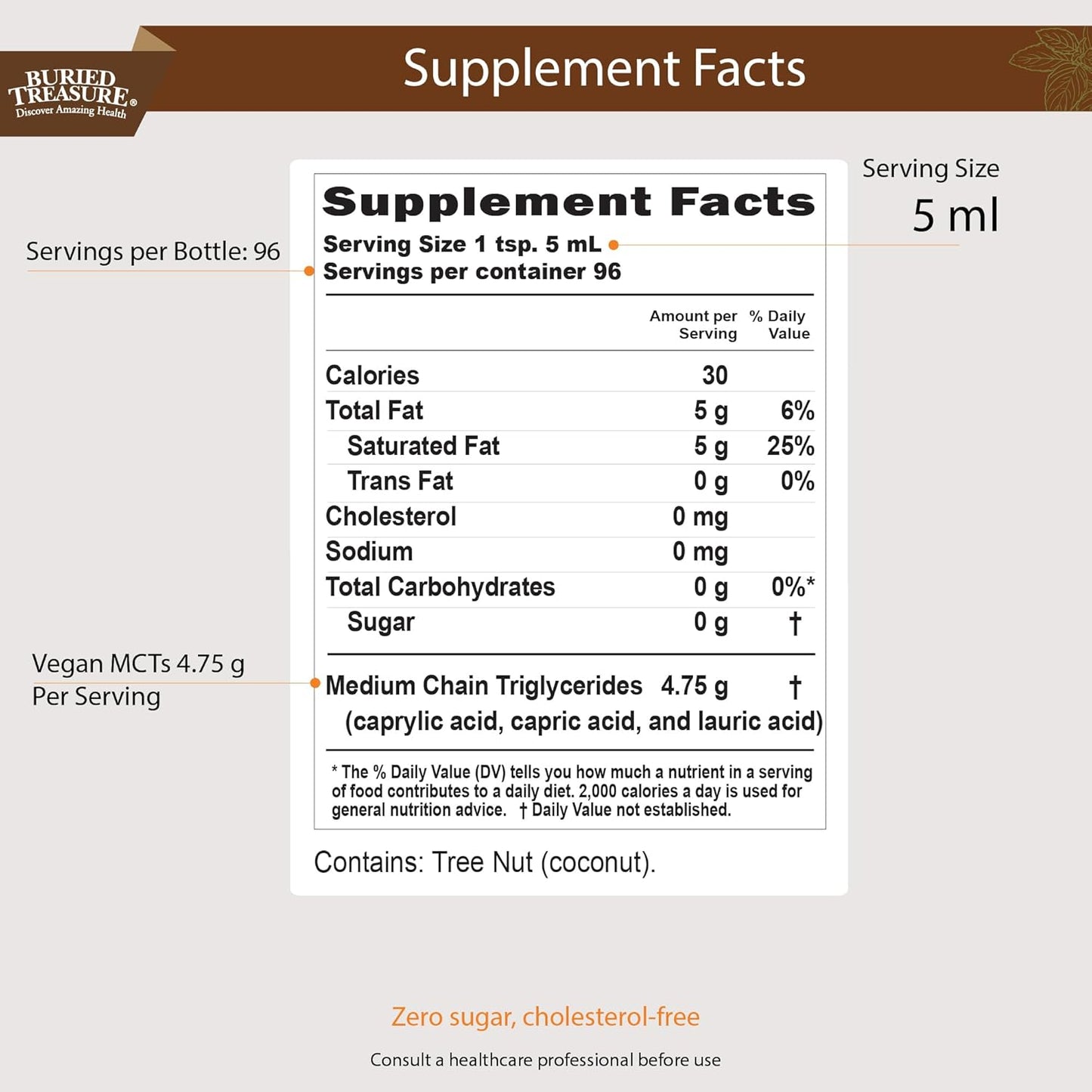 Buried Treasure MCT Coconut Oil, 16.54 Fl Oz (Pack of 1)