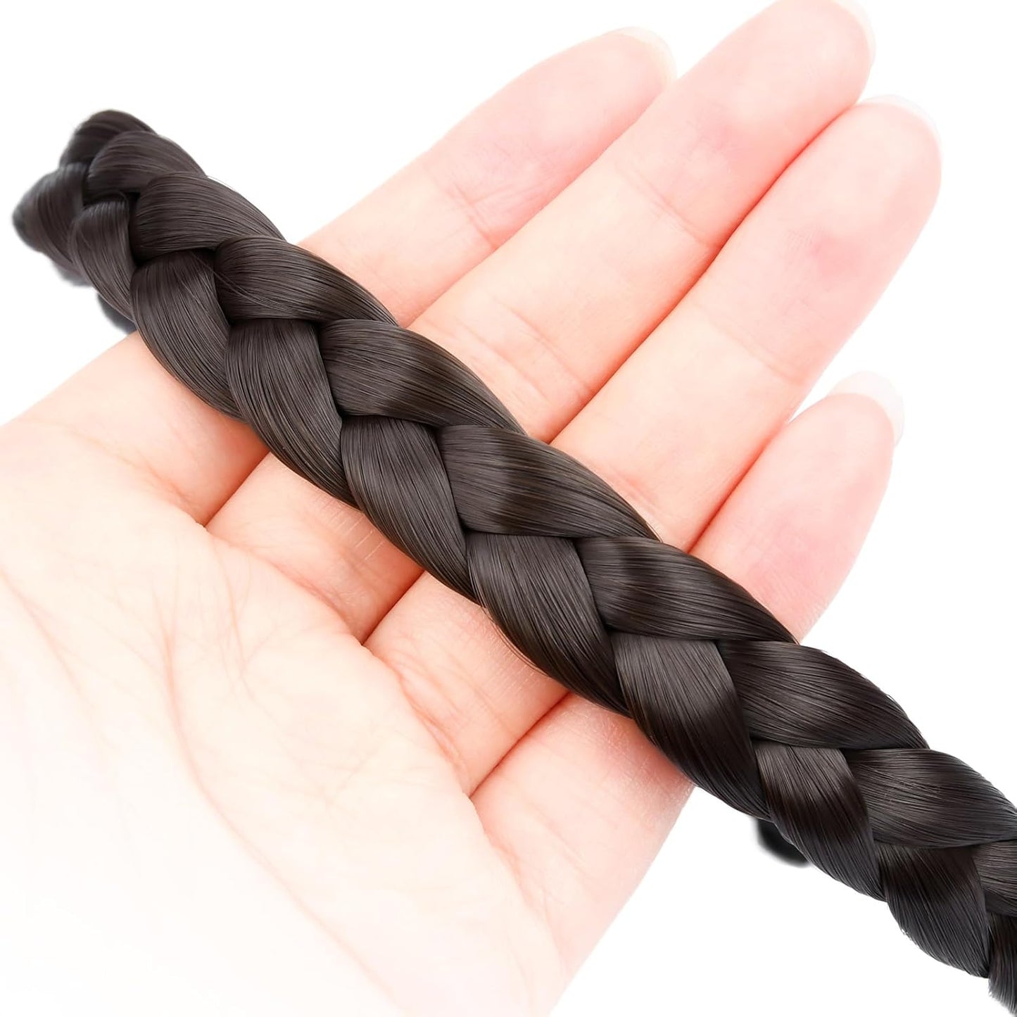 DIGUAN Width 0.6 inches Narrow Synthetic Hair Plaited Headband Braid With Teeth Hair Band Accessories for Women Girl (Thin-chocolate)