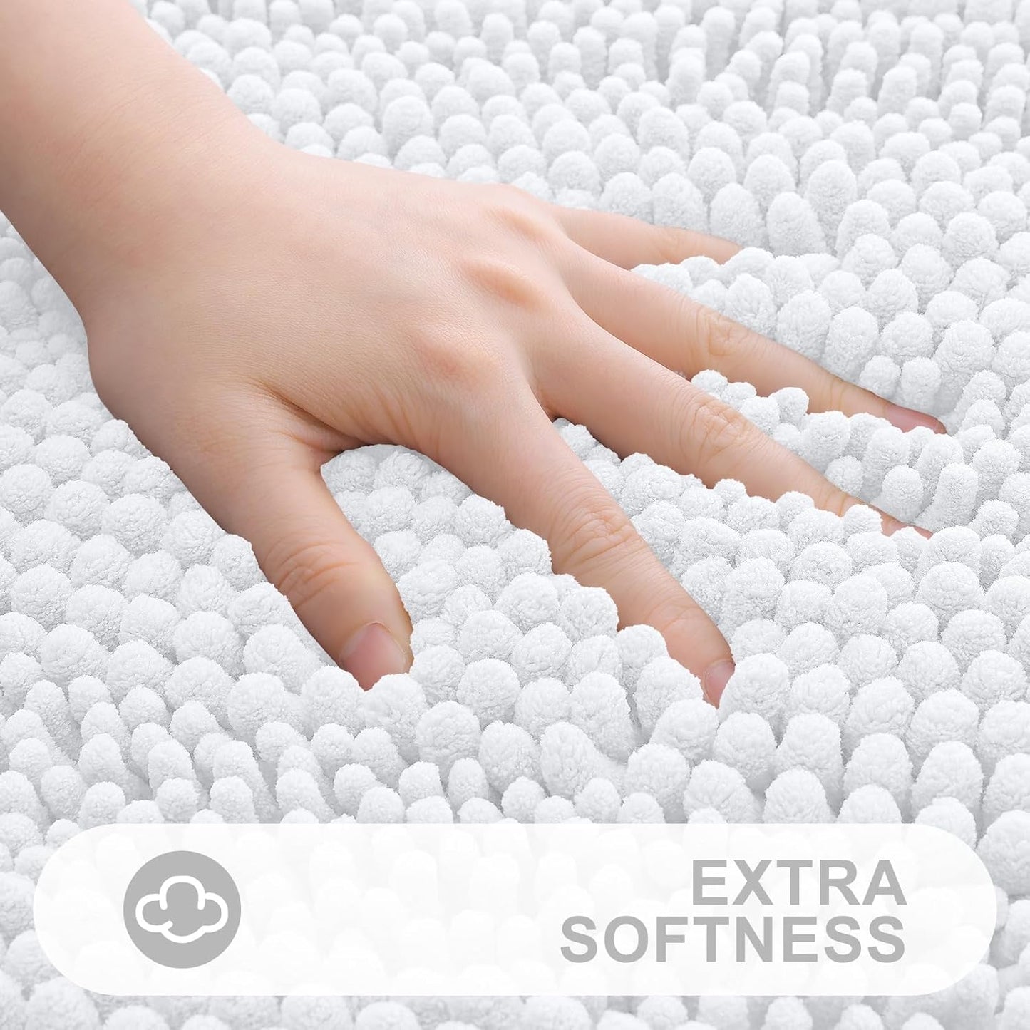 Grandaily Chenille Striped Bathroom Rugs 40x32, Extra Thick and Absorbent Bath Mats, Non-Slip Soft Plush Shaggy Shower Carpet, Machine Wash Dry, Bath Rug for Bathroom, White