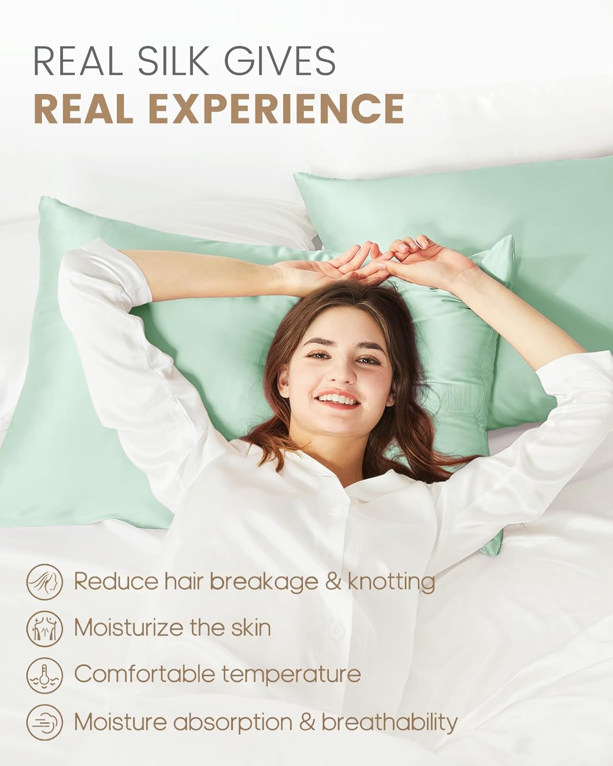 THXSILK 100% Mulberry Silk Pillowcase for Hair and Skin, Grade 6A+ Mulberry Silk Pillow Case, Natural Silk Pillow Case Cover with Zipper, 1pc(California King Size 20"x40", Turquoise Green)