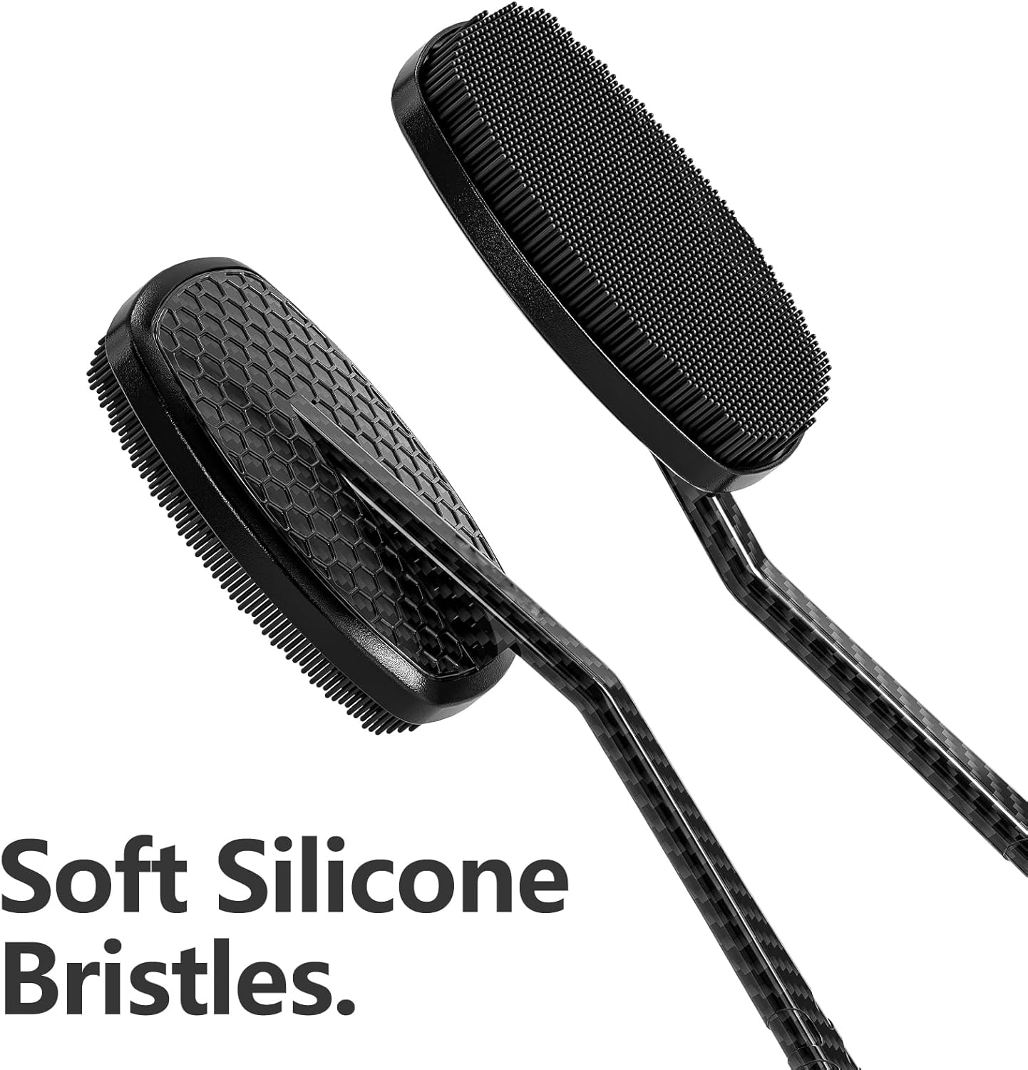 New Carbon Fiber Silicone Back Scrubber for Shower, Back Shower Brush with Long Handle Back Scrubber for Men and Women