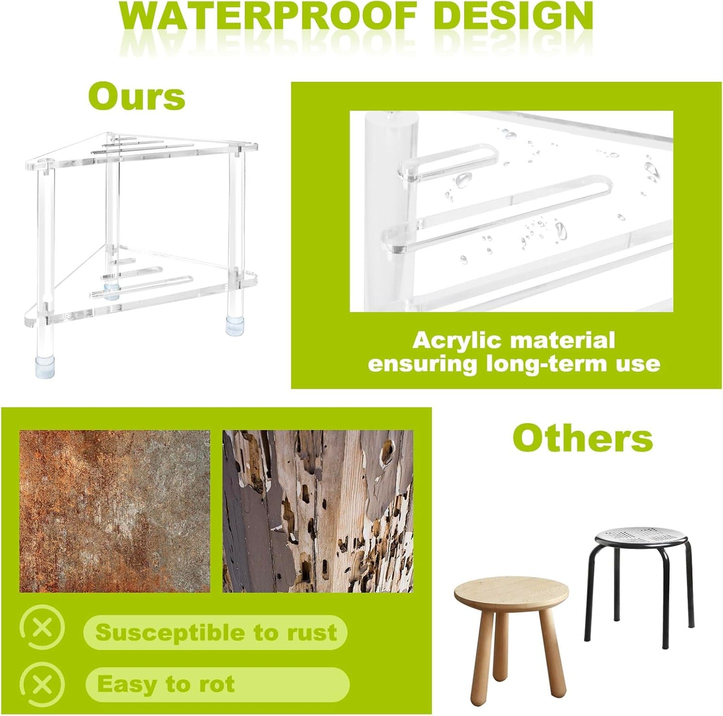 Acrylic Corner Shower Stool for Shaving Legs 14.3''H Clear Waterproof Foot Rest with Storage Shelf Triangle Shower Bench for Small Inside Spaces