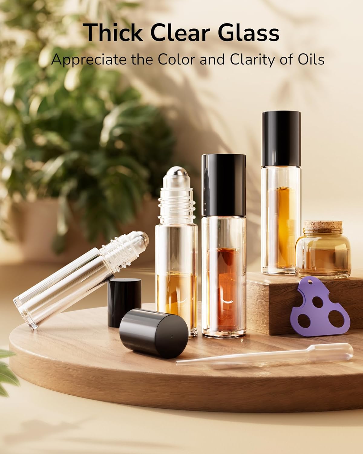 ULG 24-Pack Essential Oil Roller Bottles 10ml, Empty Bottles with Stainless Steel Roller Balls and Waterproof Labels, Clear Roller Balls For Essential Oils