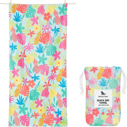 Dock & Bay Beach Towel - Quick Dry, Sand Free - Compact, Lightweight - 100% Recycled - Includes Bag - Aloha Glow - Extra Large (200x90cm, 78x35)