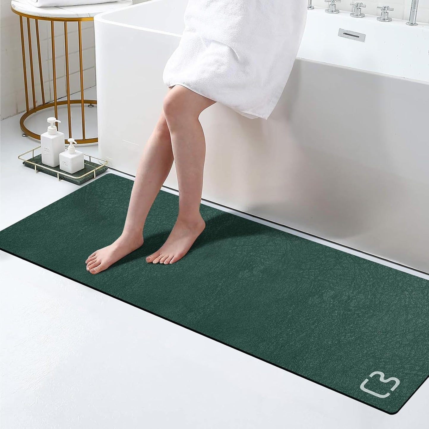 Bathroom Runner Mat Rug Long-Bath Mat for Bathroom Non Slip Absorbent Quick Dry Thin Bath Rug-Bath Floor Mat Rubber Backed Bathmat-Shower Rug Easy Care, 15.7"x47.2", Dark Green