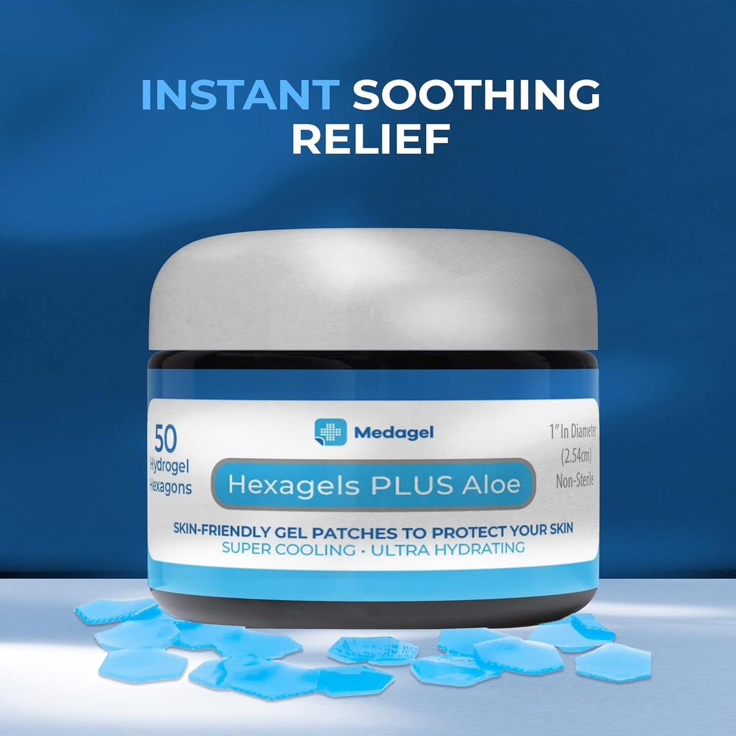 Hexagels Plus Aloe Vera - Advanced Healing Hydrogel Pads for Blister Prevention & Soothing Burn Care - Foot, Heel, Toe, & Ankle Protection, Pack of 50, 1-Inch Patches, Original Formula