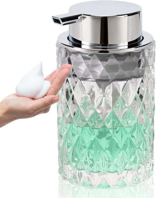 Bathroom Glass Soap Dispenser with Durable Rust-Proof Plastic Foam Pump Hand Lotion Dispenser Antislip Shampoo Kitchen 10oz
