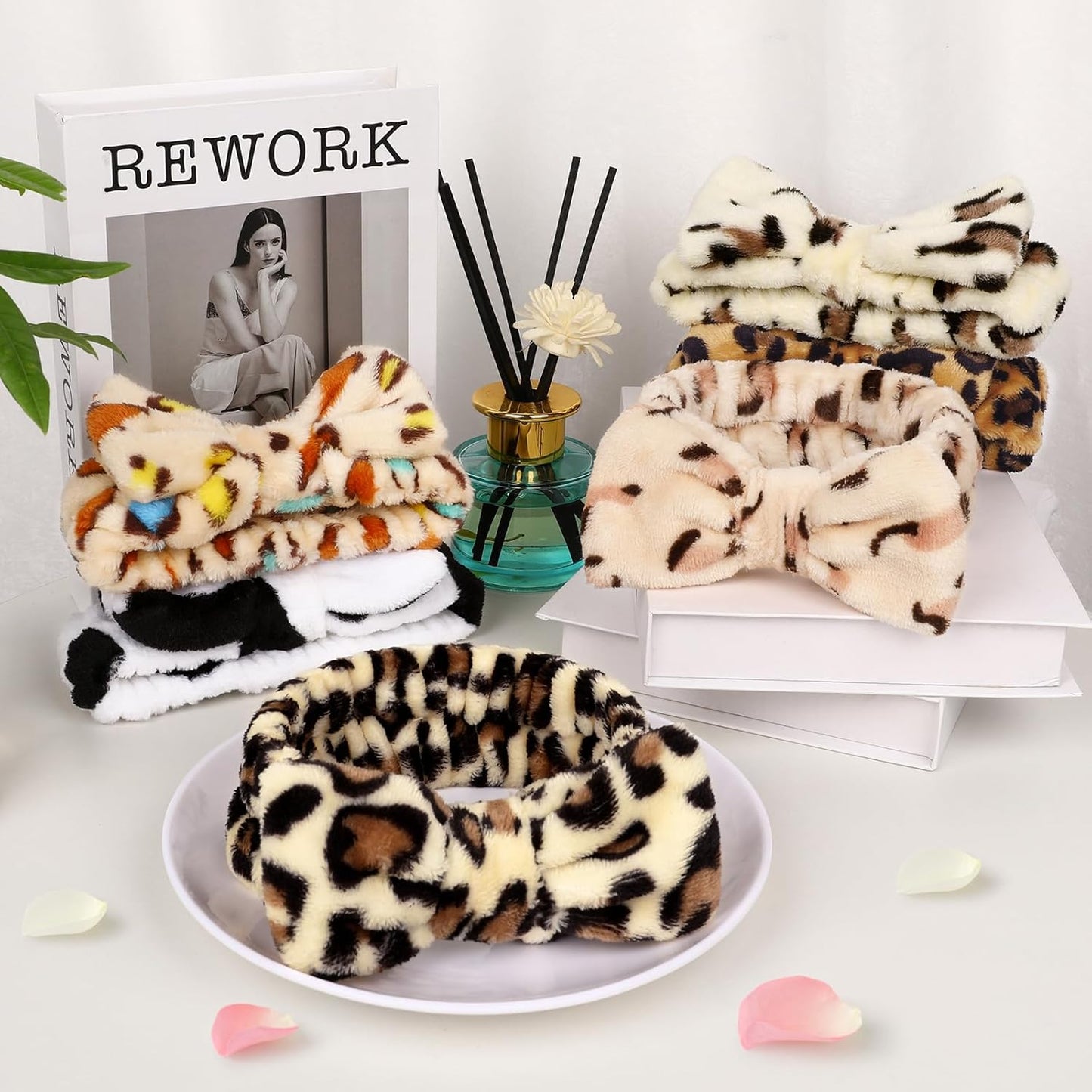 6 Pack Spa Headband for Women Skincare Makeup Headband Soft Coral Fleece Bow Hairband Party Favors Goody Bag Stuffers Christmas Stocking Stuffers for Woman Teen Adult Spa Gifts For Women Gifts