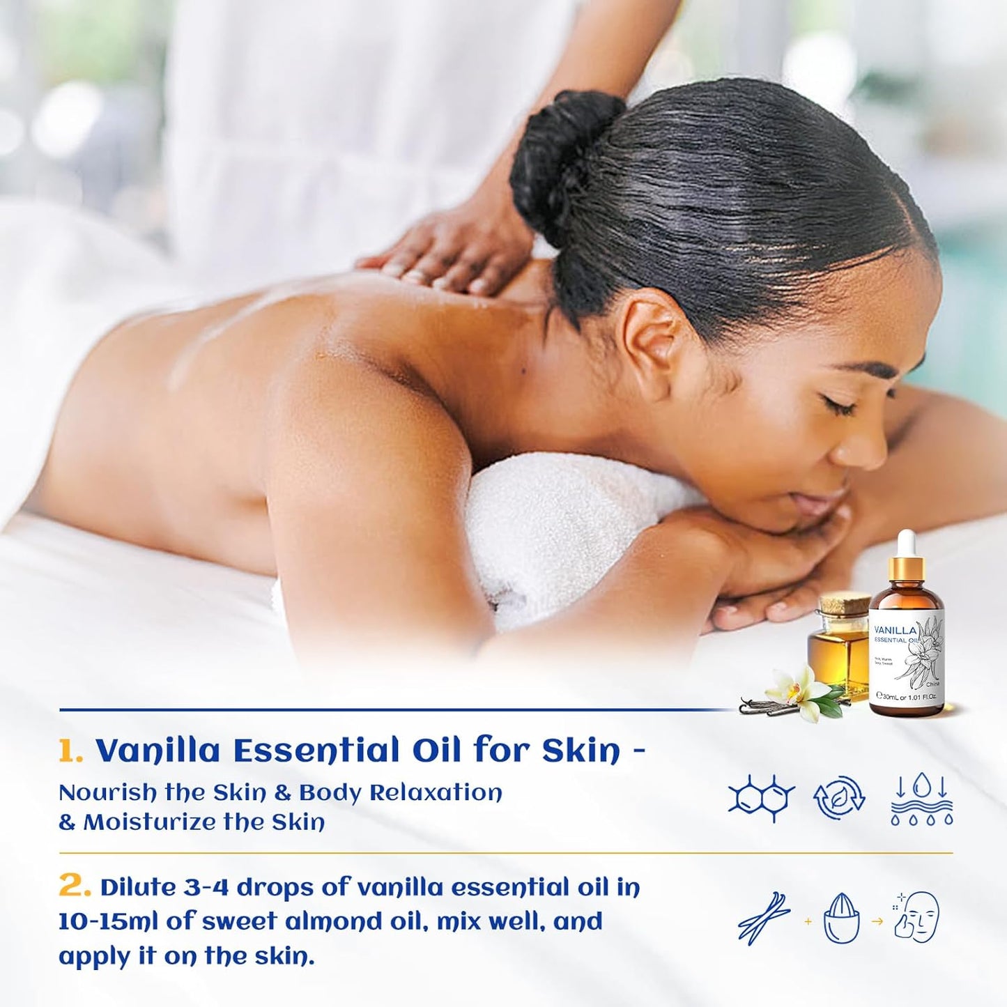 HIQILI 1 Fl Oz Vanilla Essential Oil, Undiluted Natural Strong Fragrance Add in Skin Perfume, Unscented Lotion, Candle Soap Making Scent, Relax at Home with Diffuse Warm Sweet Aroma