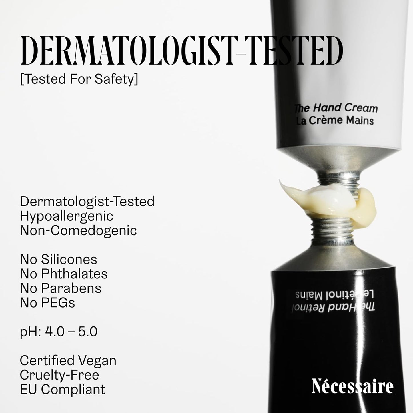 Nécessaire The Hand Retinol. Anti-Age Repair Serum. For Crepiness, Wrinkles, Spots, Brittle Cuticles. 0.25% Pure Retinol. 5% AHA. Dermatologist-Tested. Hypoallergenic. Non-Comedogenic.