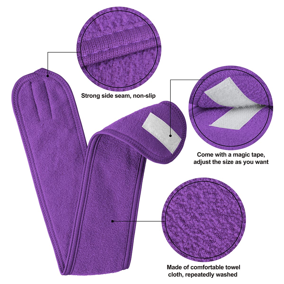 Denfany Spa Headband 3 Pack Ultra Soft Adjustable Face Wash Headband for Face Washing, Shower, Makeup and Sport (purple)