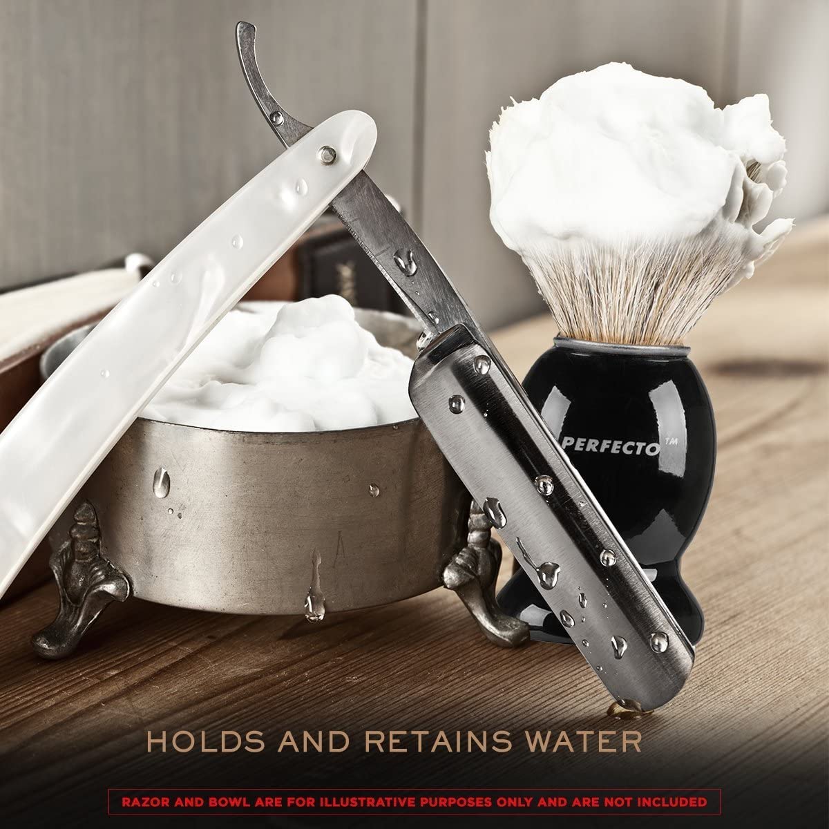 Perfecto 100% Pure Badger Shaving Brush-Black Handle- Engineered for The Best Shave of Your Life. for, Safety Razor, Double Edge Razor, Straight Razor or Shaving Razor, Its The Best Badger Brush.