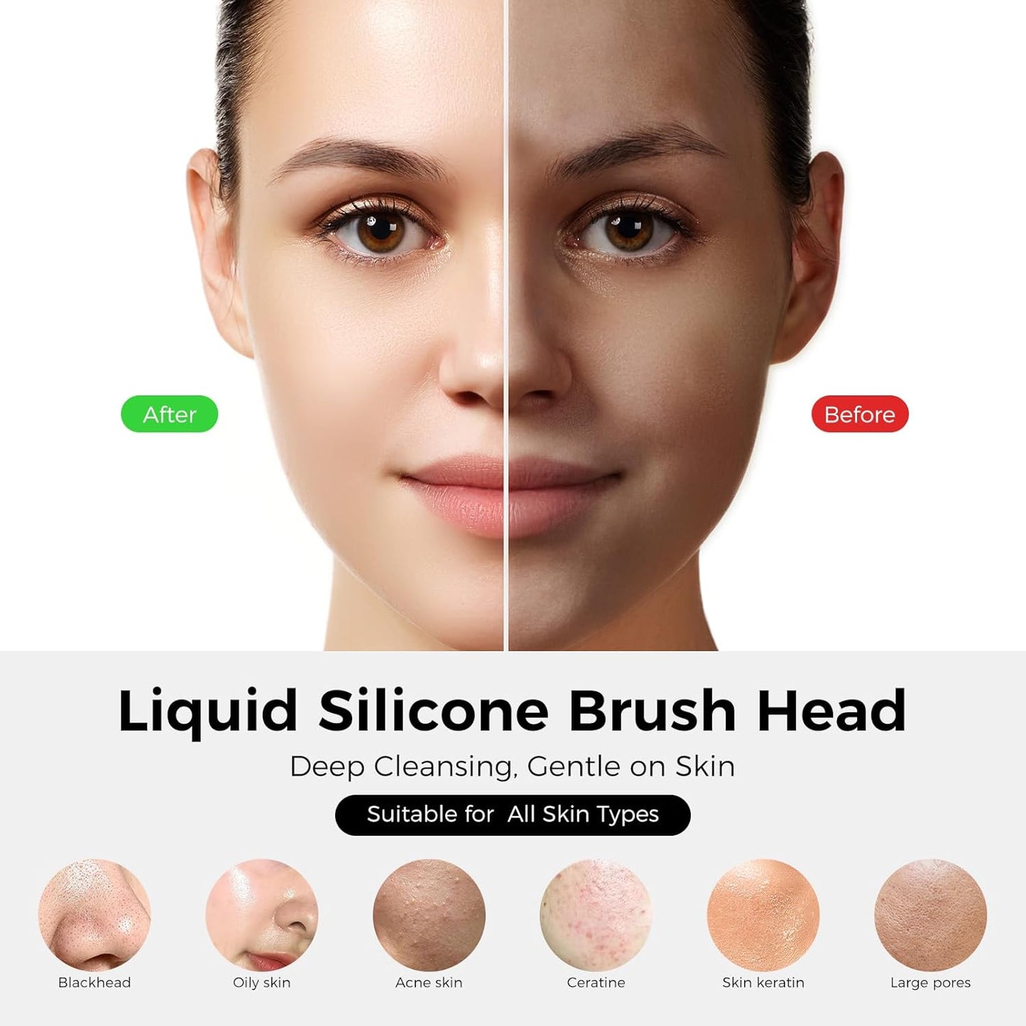 Facial Cleansing Brush Face Scrubber - Rechargeable Electric Face Cleansing Brush with 4 LED Gentle Light Liquid Silicone Modes Exfoliator,IPX7 Waterproof Ideal Gift for Men and Women-Black