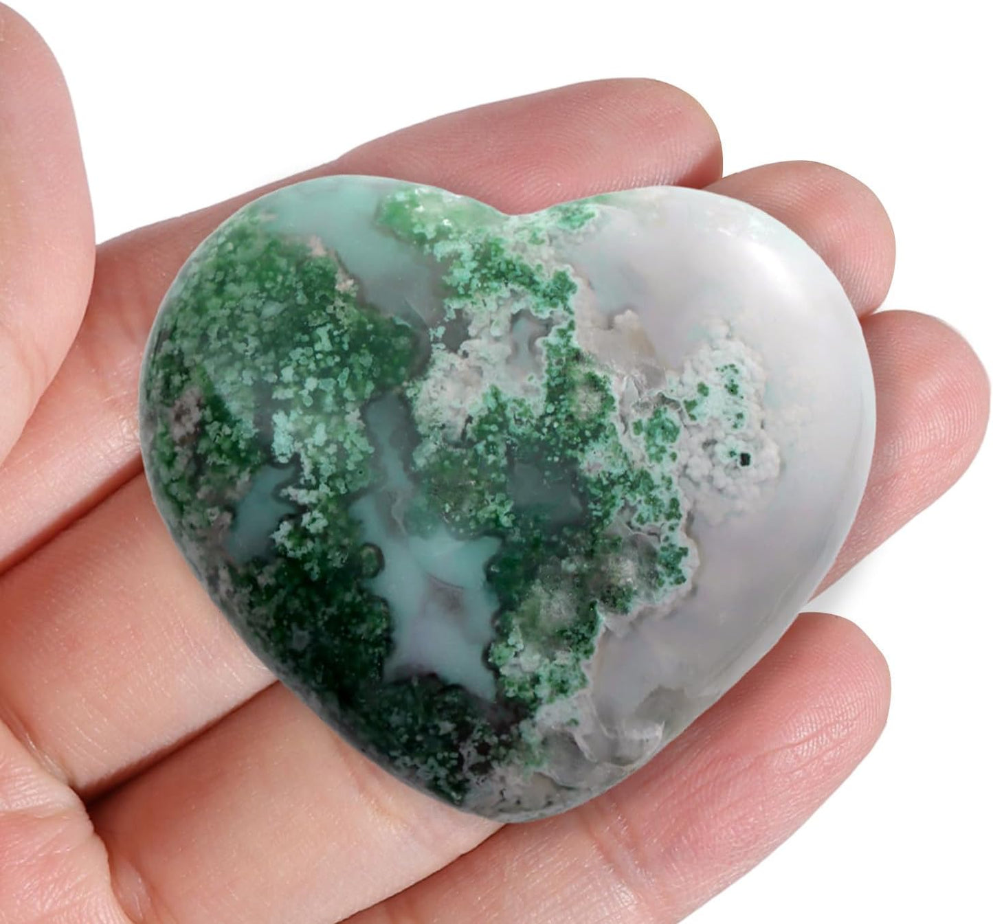 Artistone Crystals Heart 2Inch Moss Agate Heart Stones Healing Crystal Carved Palm Worry Stone Gemstone Chakra Reiki Balancing Meditation Massag Gift
