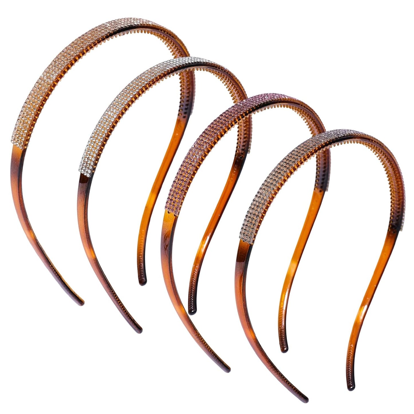 Glasses Headbands for Women Girls Sparkle Rhinestone Headband for Eyewear Fashion Non Slip Plastic Hair Hoop with Short Teeth Bling Hair Accessories with 4PCS