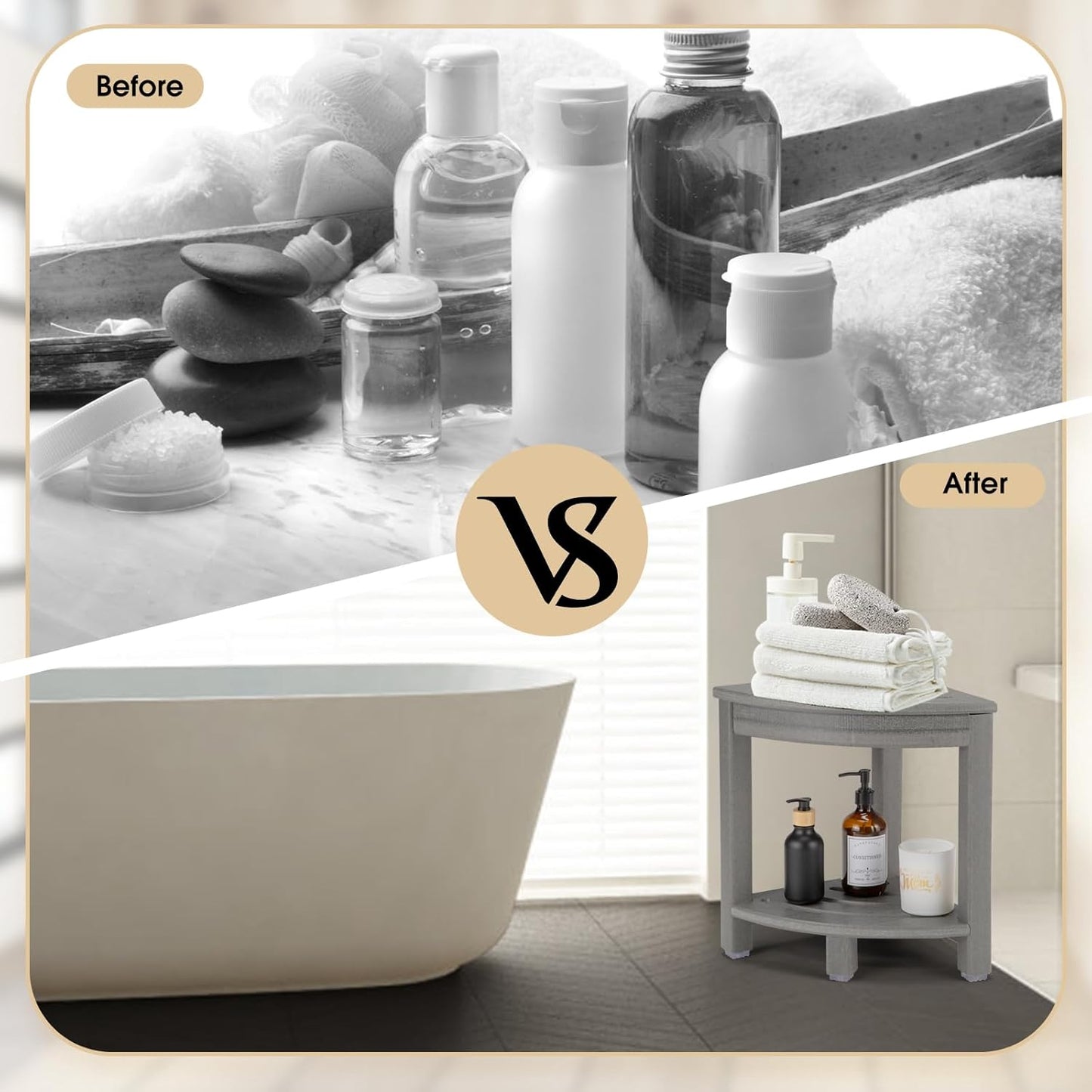 HDPE Corner Shower Stool,Shower Bench Seat with Storage Shelf for Shaving Legs Plastic Spa Bath Step Foot Rest for Bathroom Small Place (Grey)