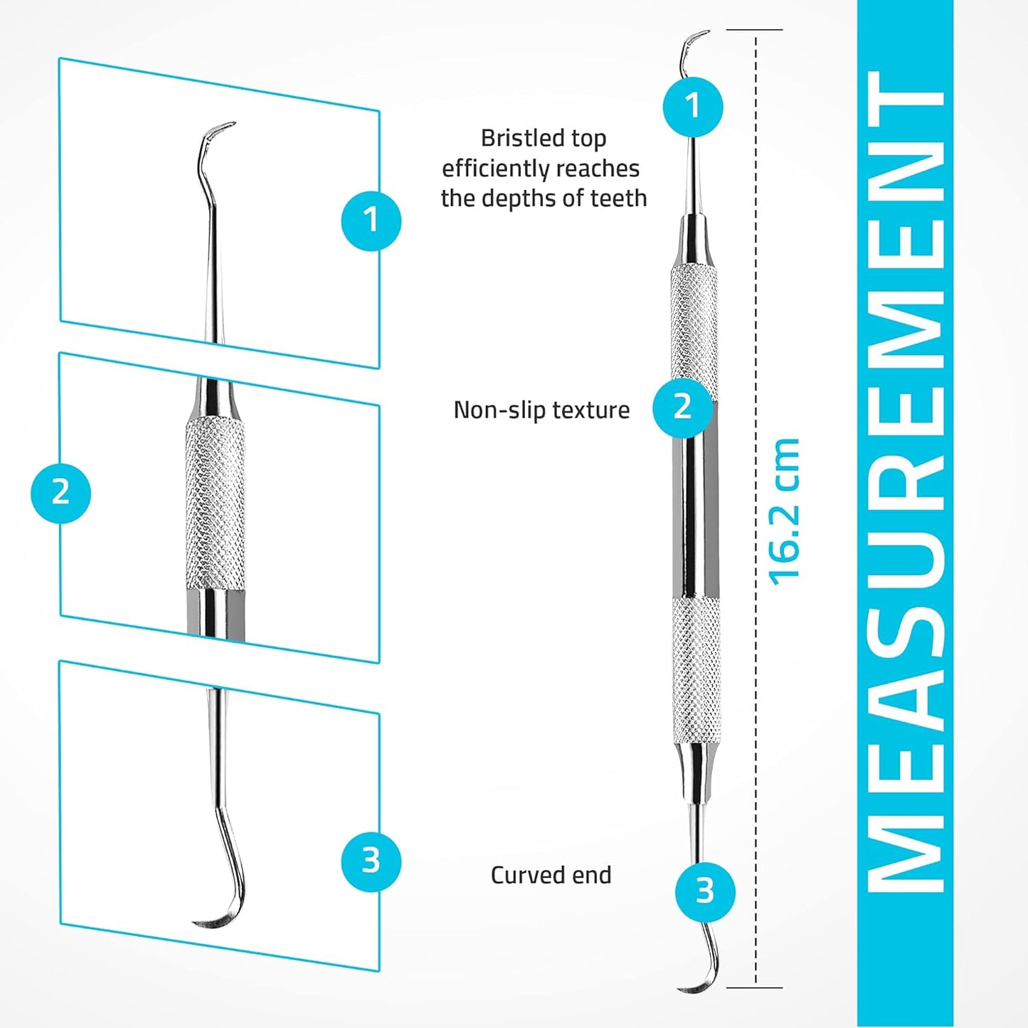 Utopia Care Professional Dental Tartar Scraper Tool, Dental Pick, 6.5 Inch Double Ended Tartar Remover for Teeth, Plaque Remover, Tooth Scraper, Silver, Pack of 10