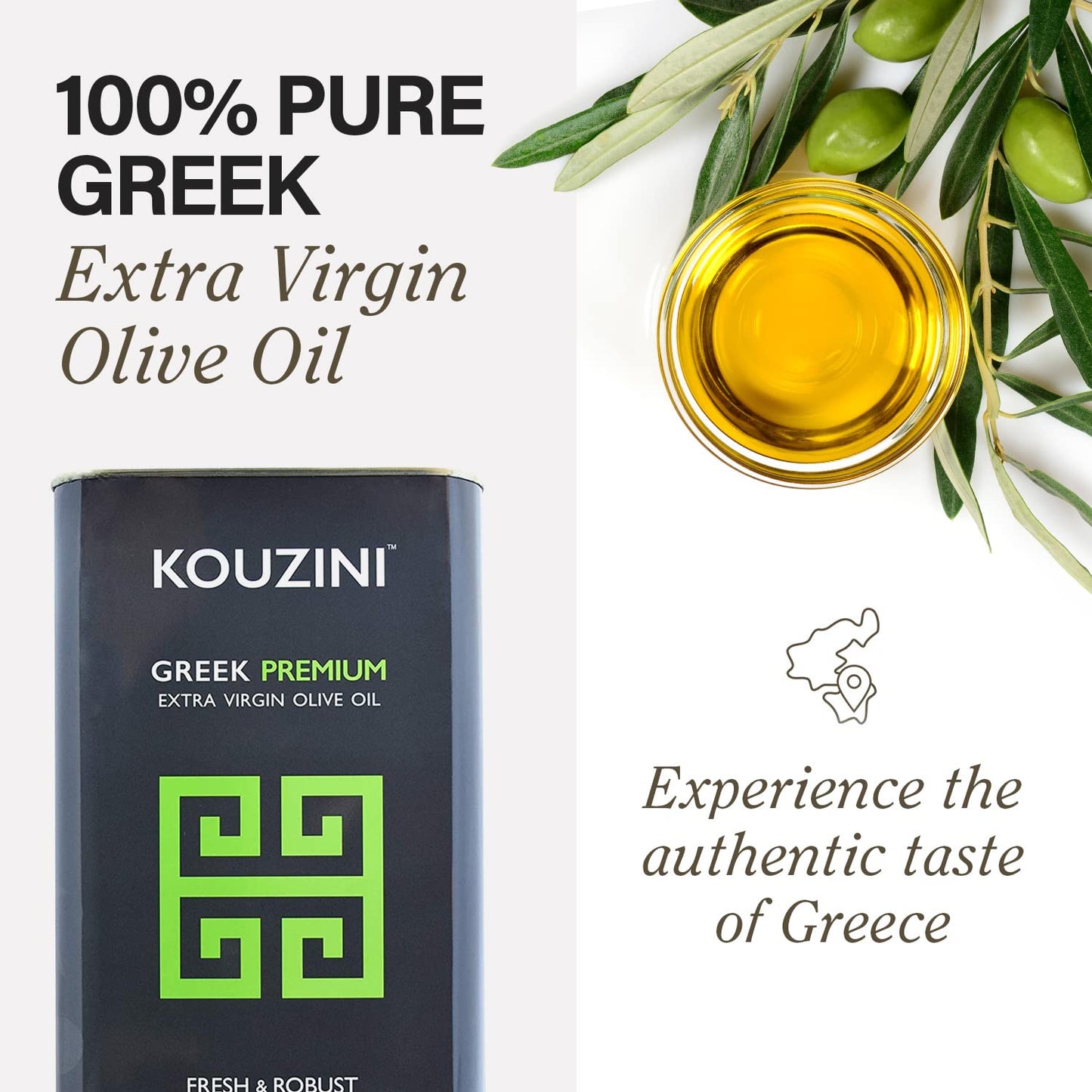 Kouzini Greek Premium Extra Virgin Olive Oil, 3 Liter Tin, Cold Pressed, Single Origin, Rich Flavor & Aroma