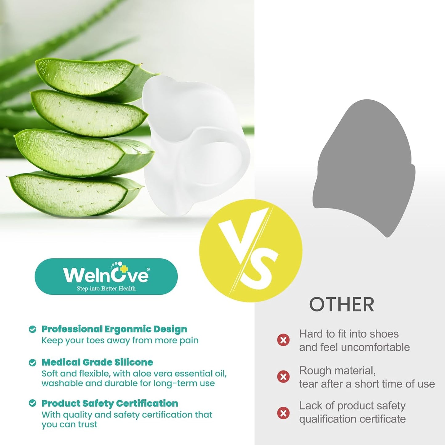 Welnove Gel Toe Separators -8 Pack Toe Spacers with Aloe Vera for Overlapping Toes, Bunion Relief - Soft Silicone Toe Corrector for Men and Women - (Small, Clear)