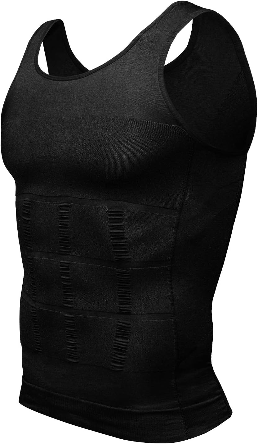 Odoland Mens 3 Pack Body Shaper Slimming Tummy Vest Thermal Compression Shirt Tank Top Shapewear