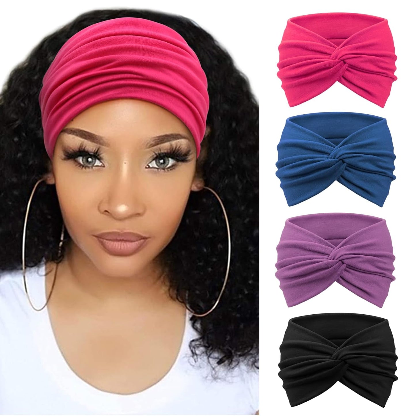 DRESHOW 4 Pack Turban Headbands for Women Wide Vintage Head Wraps Knotted Cute Hair Band Accessories