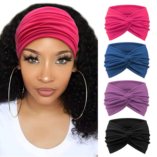 DRESHOW 4 Pack Turban Headbands for Women Wide Vintage Head Wraps Knotted Cute Hair Band Accessories