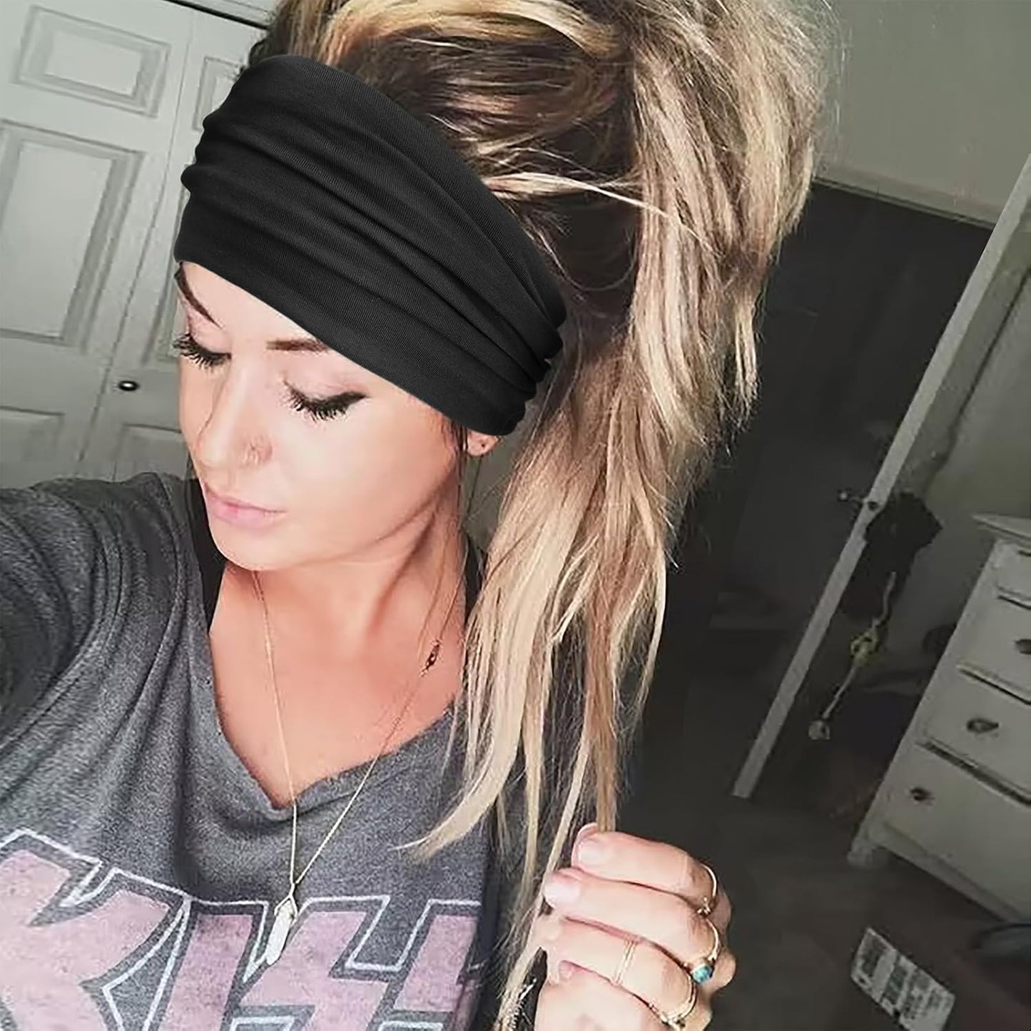 DRESHOW Wide Headbands for Women Elastic Turban Hair Bands Boho Head Bands for Women's Hair Non-Slip Yoga Workout Hairband Girls Accessories 4 Pack