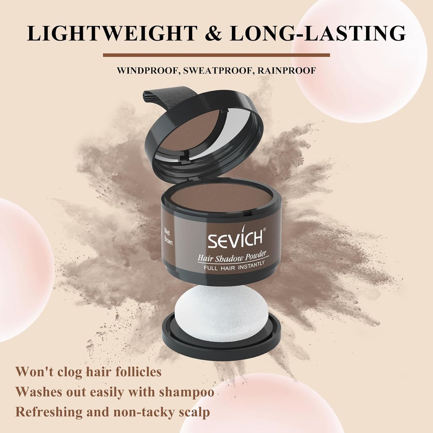 Sevich Hairline Powder,Instantly Conceals Hair Loss, Root Touch up Powder, Hair Shadow Toppers for Women & Men, Touch Up for Thinning Gray Hair, Windproof & Sweatproof,Medium brown