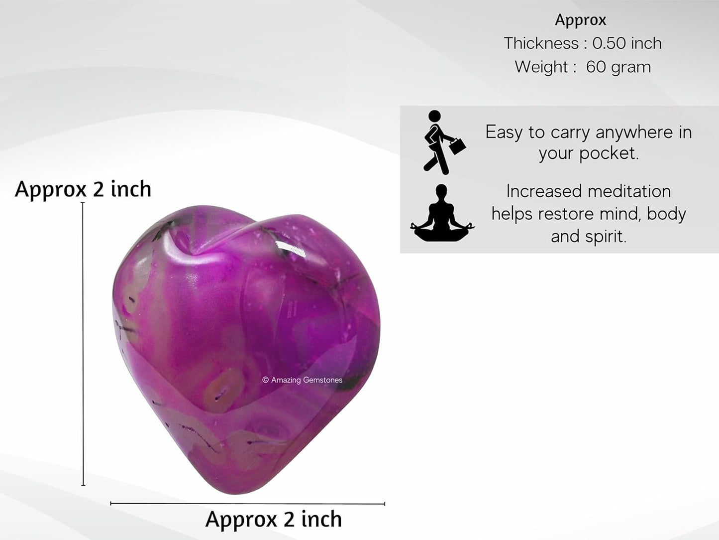 Amazing Gemstone Pink Onyx Agate Crystal Heart Palm Stone - Pocket Massage Worry Stone for Natural Body Chakra Balancing, Reiki Healing and Crystal Grid
