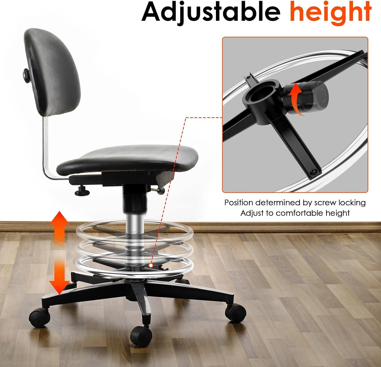 18" Chrome Foot Rest Ring for Drafting Stool or Office Chair,Office Chair Piston Foot Ring,Foot Rest (Silver, 18'')