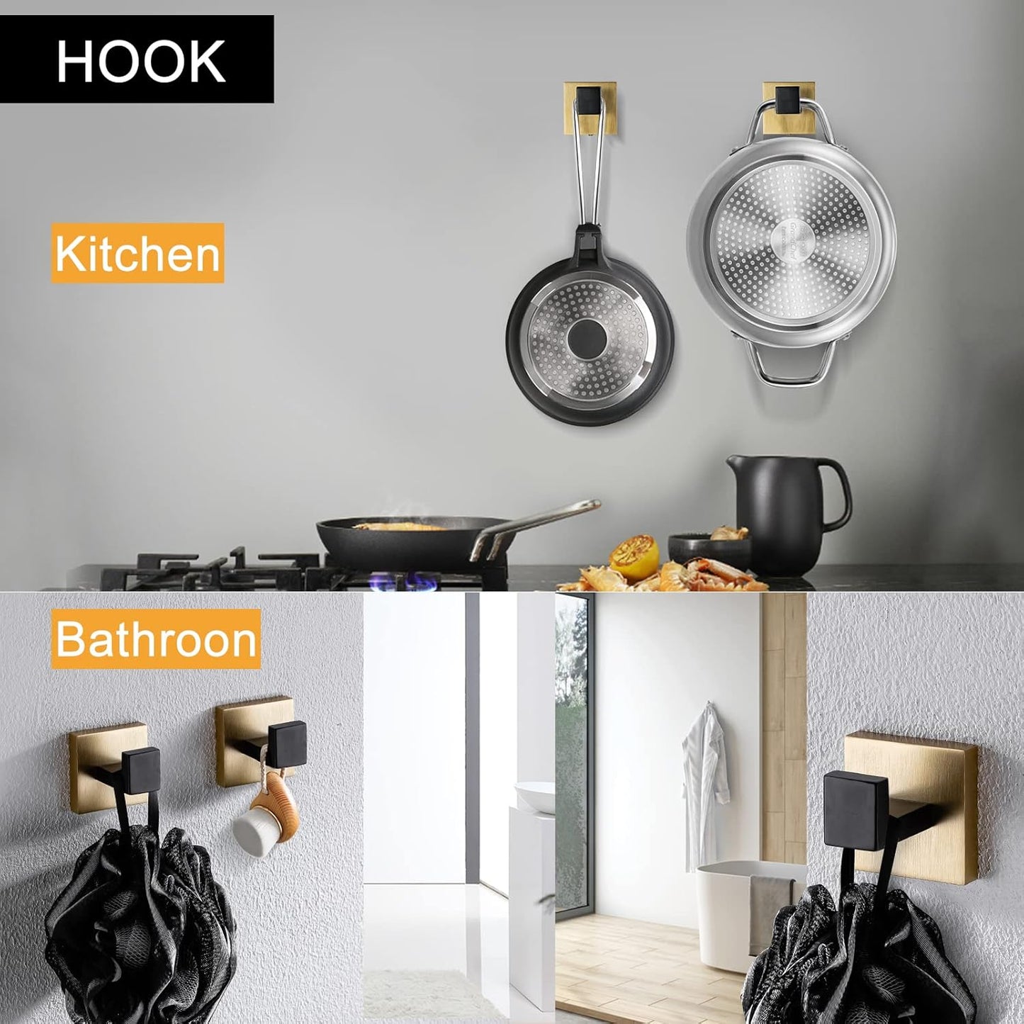 TNOMS 5 Pieces Bathroom Hardware Accessories Set Black and Gold Towel Bar Set,Wall Mounted Stainless Steel,23.6 Inch