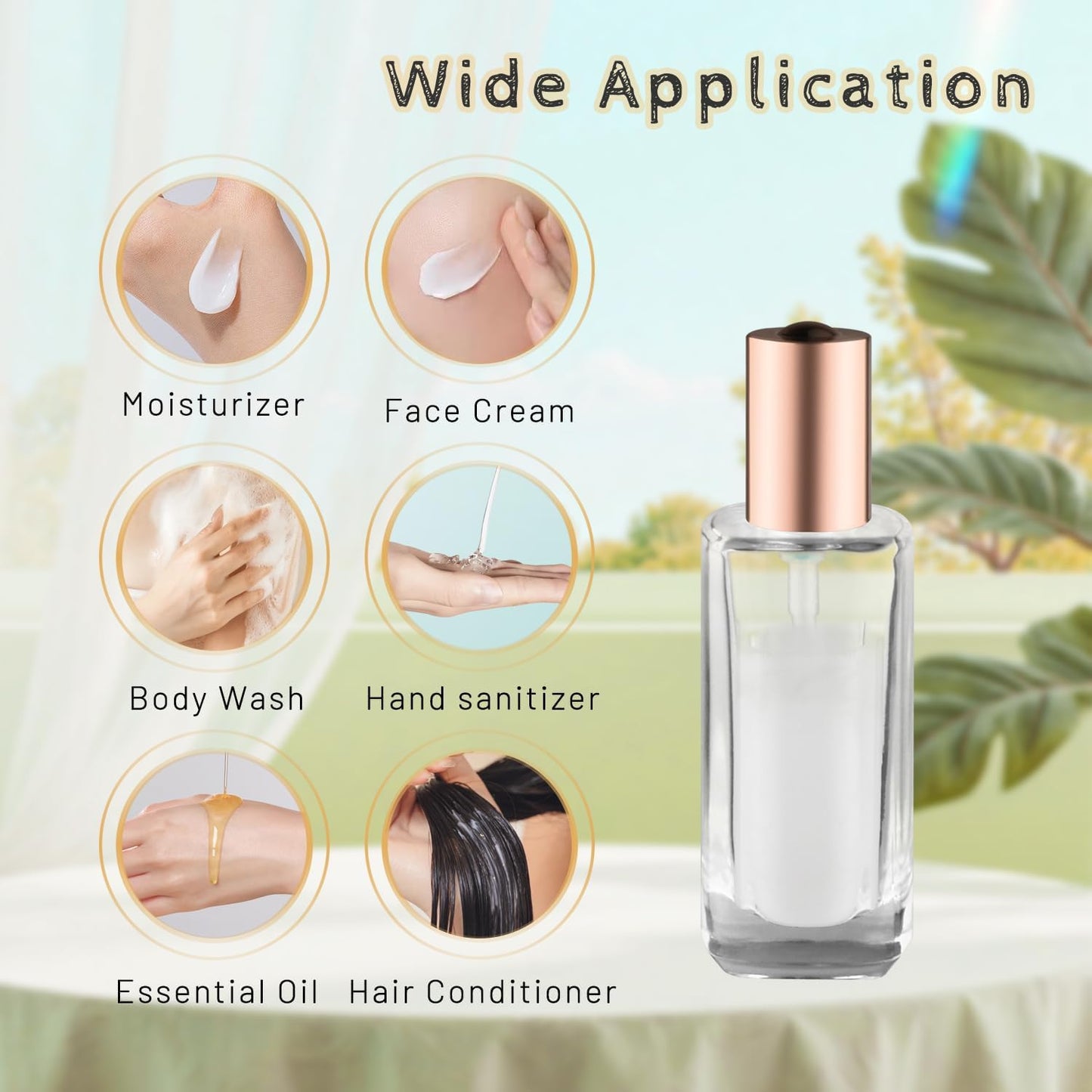 6Pcs 30ml/1oz Small Clear Pump Bottle with Gold Lid Glass Lotion Jars Travel Size Liquid Foundation Dispenser Refillable Cosmetic Containers for Cream,Shampoo,Conditioner