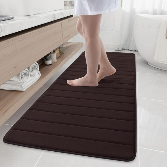 Buganda Memory Foam Bath Mat, 70" x 24", Ultra Soft and Non-Slip Bathroom Rugs, Water Absorbent and Machine Washable Bath Rug Runner for Bathroom, Shower, and Tub, Brown