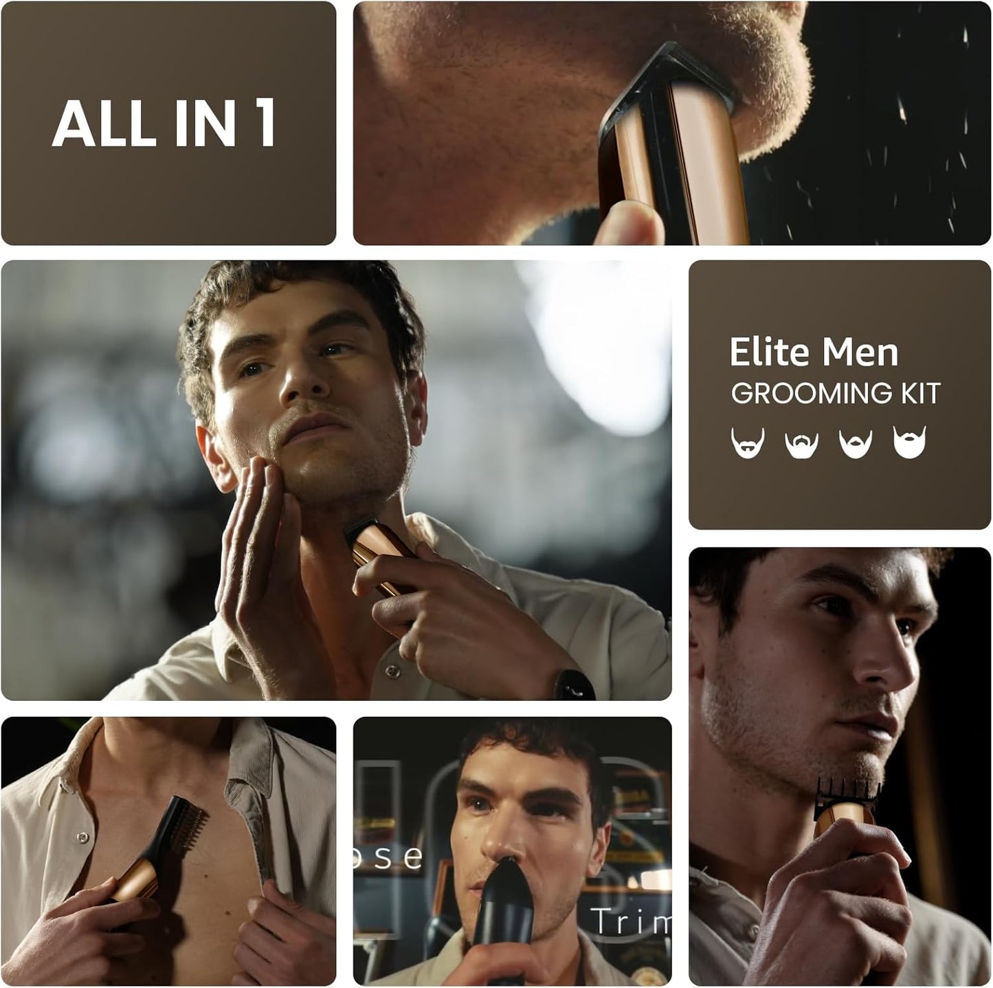 SHPAVVER Electric Beard Trimmer for Men: 16-in-1 Professional Barber Hair Clippers - Cordless Grooming Kit - Turbo Speed & Precision Blades, Gold