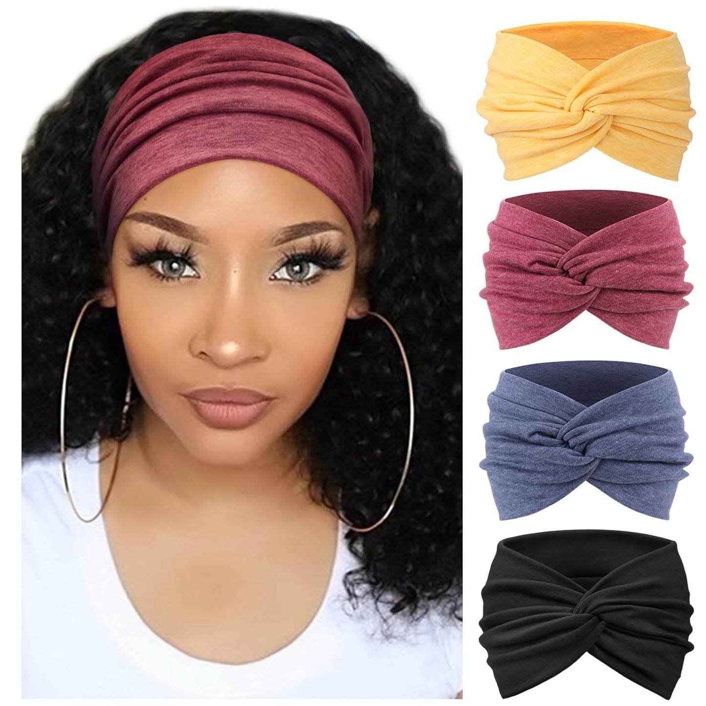 Extra Wide Headbands for Women Large Turban Headband Non Slip Boho Elastic Hairband Hair Twisted Knot Head Bands Accessories