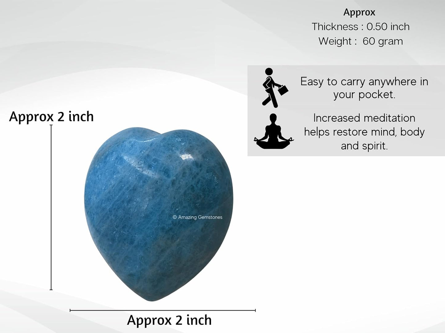 Blue Apatite Crystal Heart Palm Stone - Pocket Massage Worry Stone for Natural Body Chakra Balancing, Reiki Healing and Crystal Grid