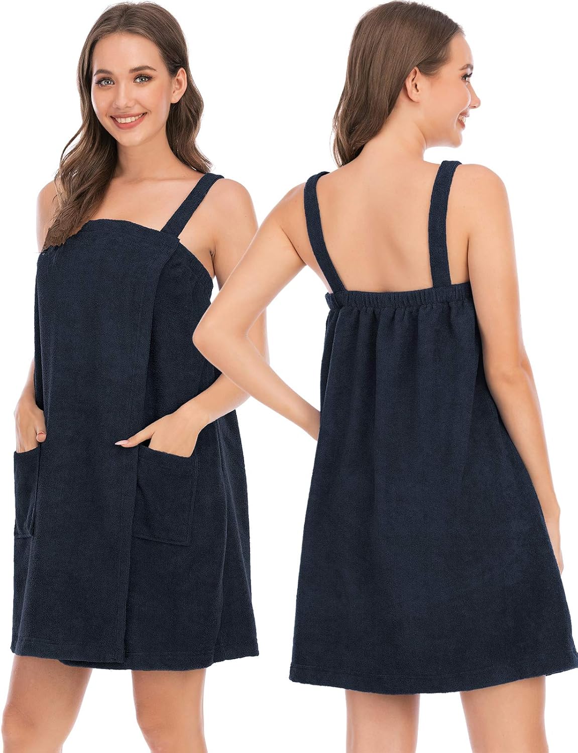 Veseacky Women Bath Wrap Towel for Womens Shower with Pocket Adjustable Spa Robe & Facial Headband