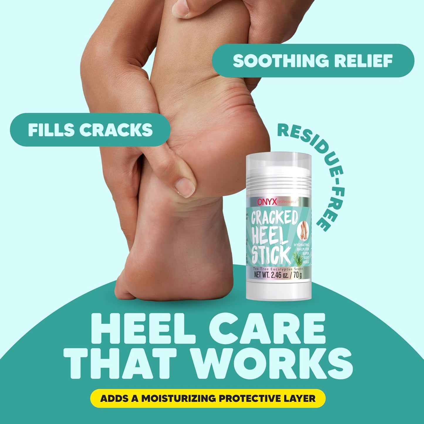 Onyx Professional Cracked Heel Repair Balm Stick, Tea Tree Eucalyptus Scent, 1 Pack - Dry Heels Dry Cracked Feet Treatment, Moisturizing Heel Balm Rolls On, No Mess Like Foot Cream or Foot Lotion