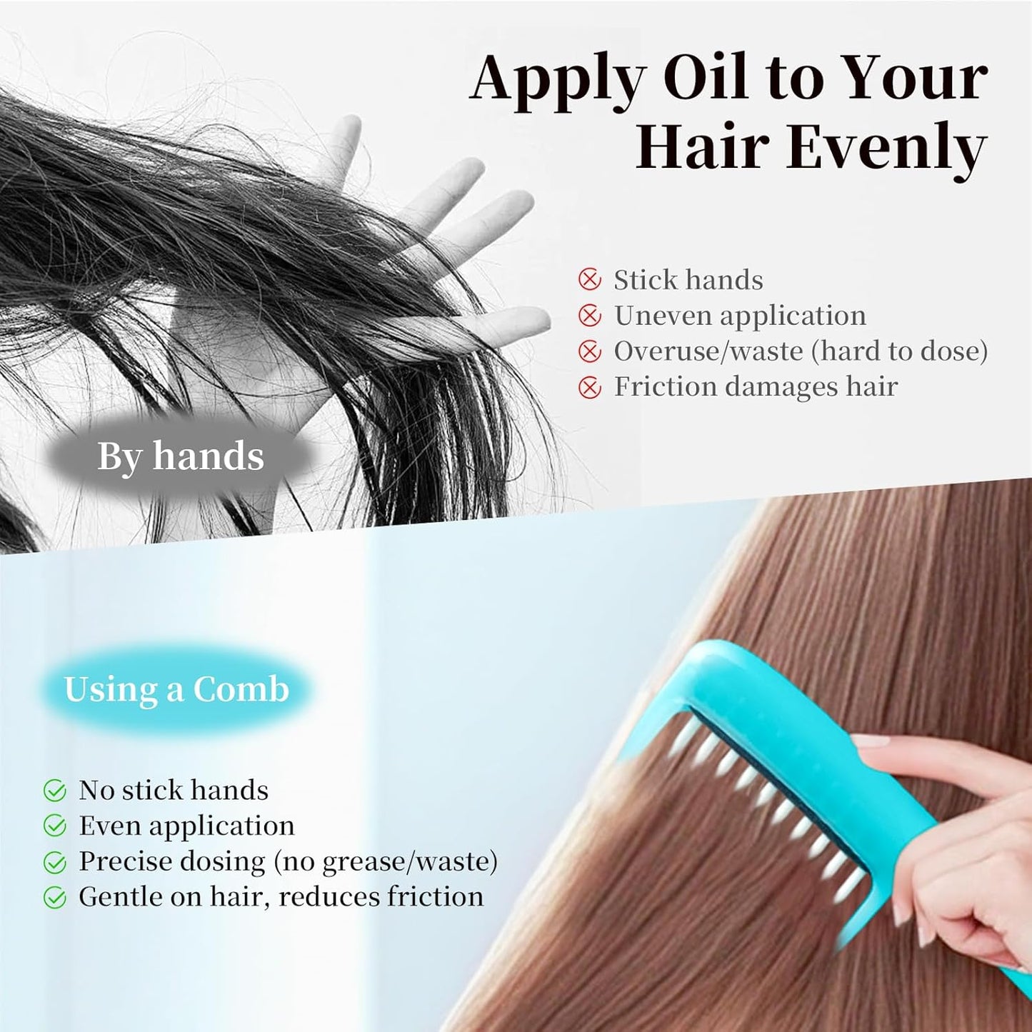 Hair Oil Applicator Comb with 5ml Dispenser, Mess-Free Brush Oiling Tool for Quick Even Application, Scalp Care Comb with Scale Container Handle for Thin/Straight Hair for Women Girls (Blue)