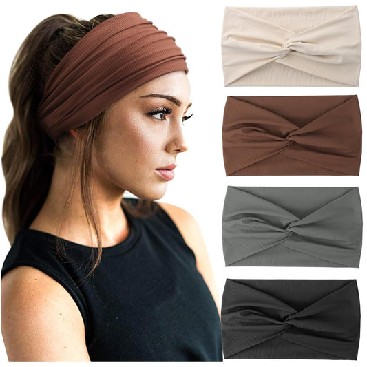 DRESHOW 4 Pack Turban Headbands for Women Wide Vintage Head Wraps Knotted Cute Hair Band Accessories